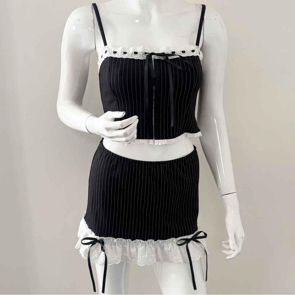 NWOT Delias by Dolls Kill Mob Wife Black & White Striped Tank Top & Skirt Set
